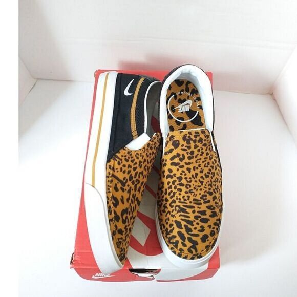 New! NIKE Women's Court Legacy Leopard Print Slip-on Sneakers Shoes Brown 6 - Picture 8 of 10